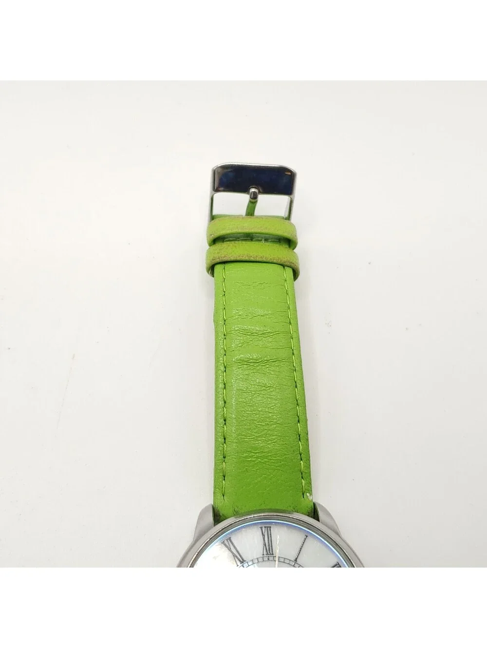 Anne Klein Women's Watch 36mm White Roman Numerals Dial Green Band New Battery